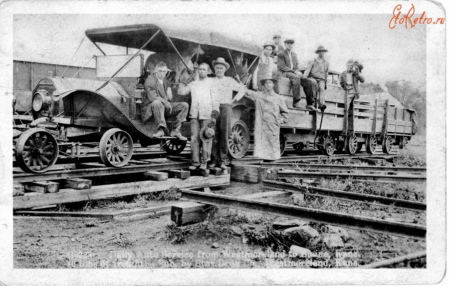 Железная дорога (поезда, паровозы, локомотивы, вагоны) - Автомобиль на железнодорожном ходу с платформами