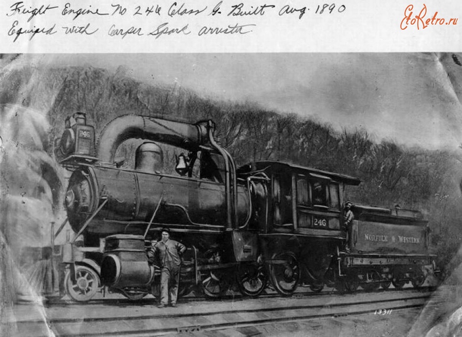 Железная дорога (поезда, паровозы, локомотивы, вагоны) - Паровоз №246 типа 1-4-0 Норфолк и Западной ж.д.,США