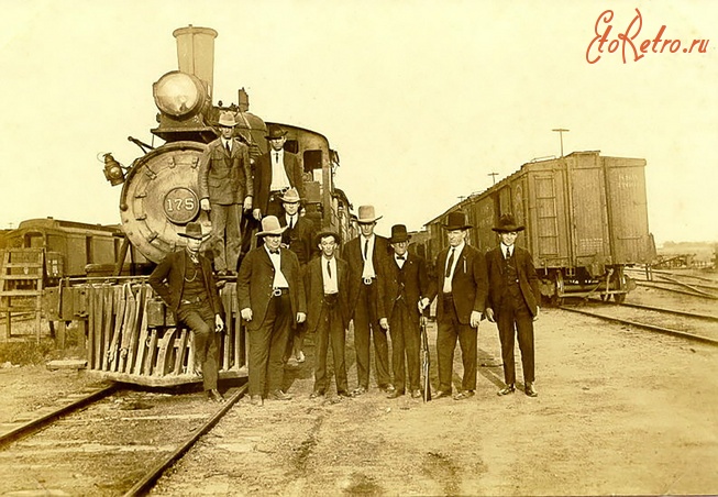 Железная дорога (поезда, паровозы, локомотивы, вагоны) - Техасские рейнджеры у паровоза