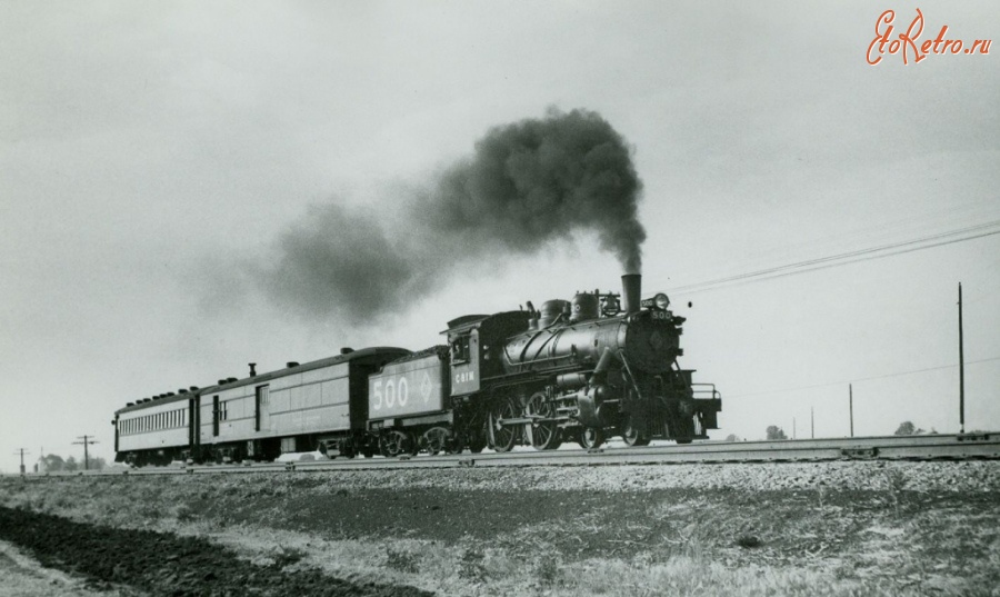 Железная дорога (поезда, паровозы, локомотивы, вагоны) - Паровоз №500 типа 2-2-0 с поездом