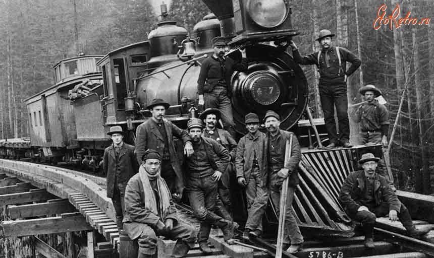 Железная дорога (поезда, паровозы, локомотивы, вагоны) - Строители Северо-Тихоокеанской ж.д.