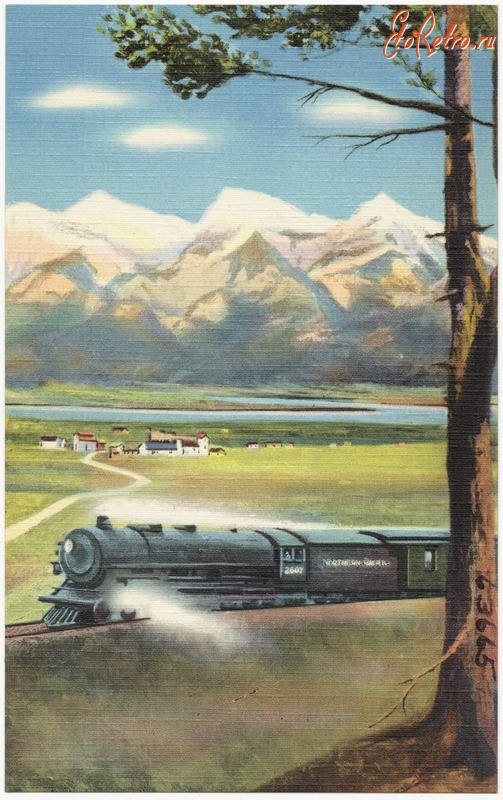 Железная дорога (поезда, паровозы, локомотивы, вагоны) - Поезд Нортен Пацифик в горах штата Монтана