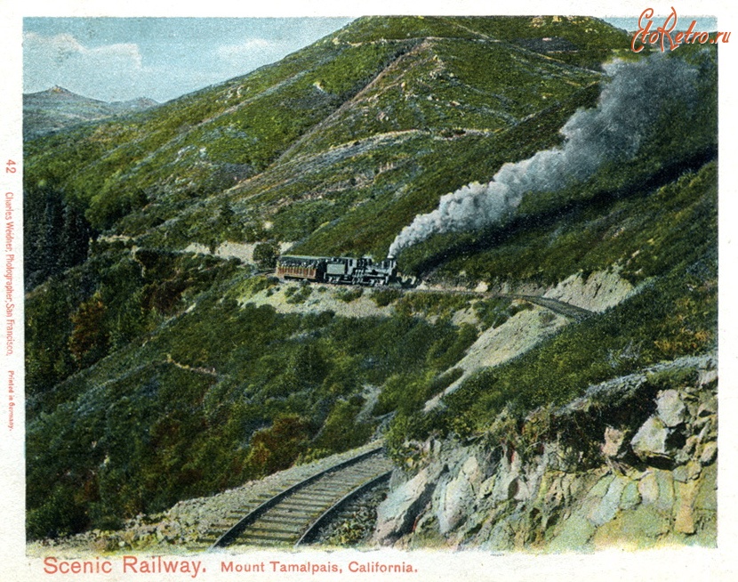 Железная дорога (поезда, паровозы, локомотивы, вагоны) - Паровоз системы Шея с поездом на горе Тамальпаис,штат Калифорния