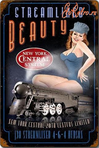Железная дорога (поезда, паровозы, локомотивы, вагоны) - Реклама стримлайнера типа 2-3-2 Нью-Йоркской  центральной ж.д.