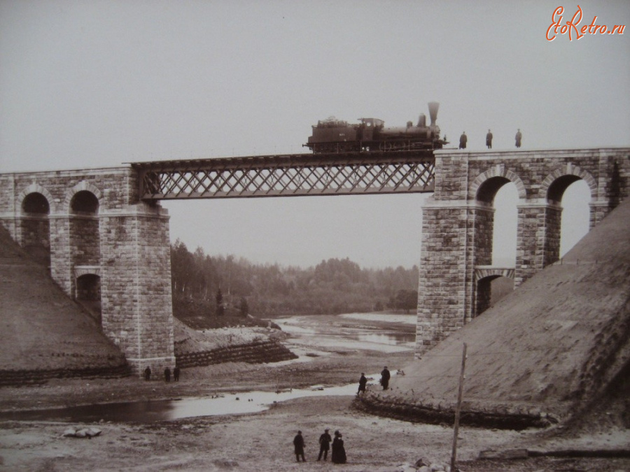 Железная дорога (поезда, паровозы, локомотивы, вагоны) - Мост через реку Рауна Псково-Рижской ж.д.