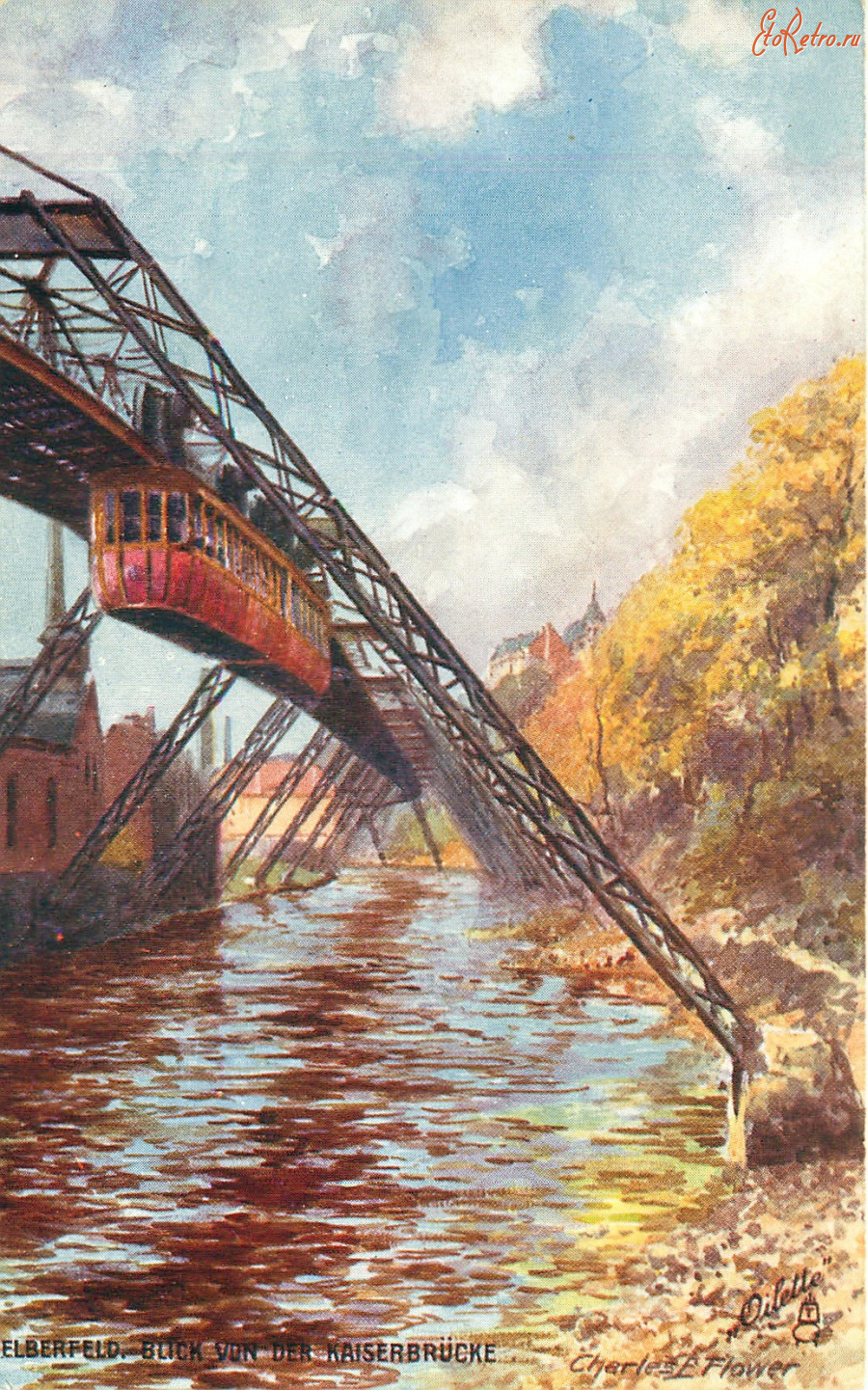 Железная дорога (поезда, паровозы, локомотивы, вагоны) - Мост Кайзербрюкке подвесной железной дороги Эльберфельд