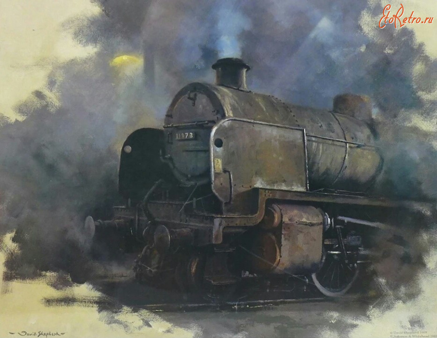 Железная дорога (поезда, паровозы, локомотивы, вагоны) - Дэвид Шепард. Паровоз в депо на станции Гилфорд