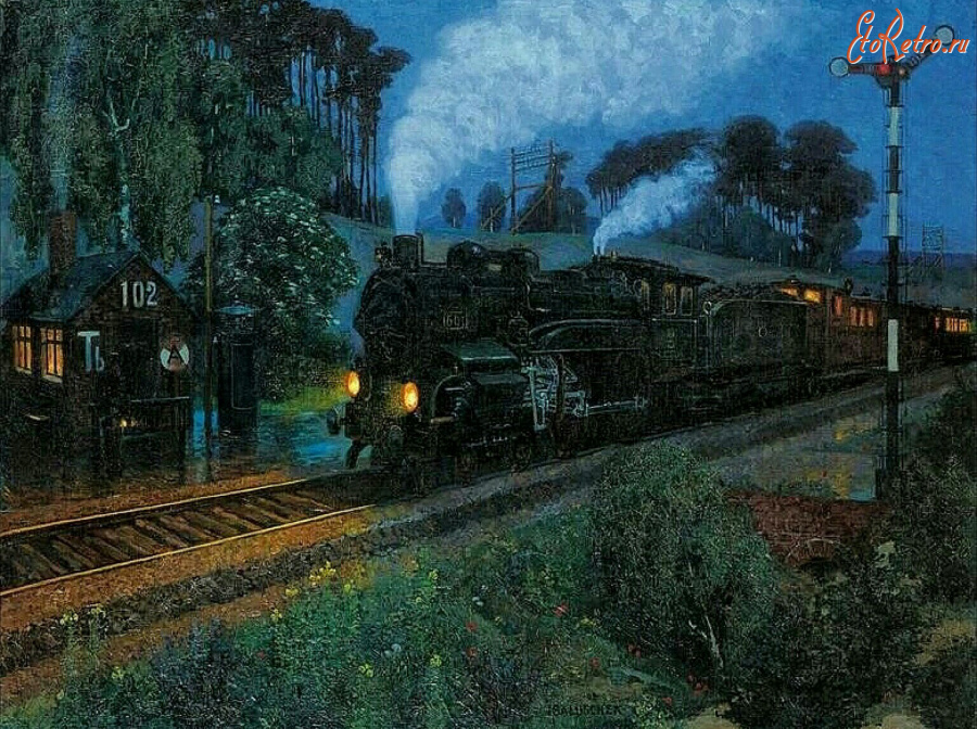 Железная дорога (поезда, паровозы, локомотивы, вагоны) - Ганс Балушек. Поезд прибывает