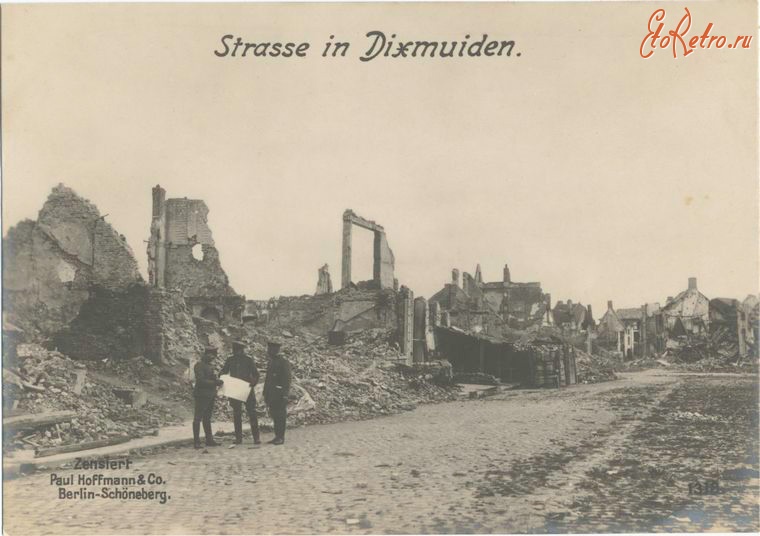 Войны (боевые действия) - Разрушенная улице в Диксмейдене. Бельгия, 1914-1918