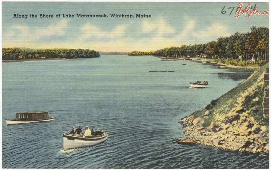 Корабли - Лодки на озере Маранакук в Уинтропе, штат Мэн