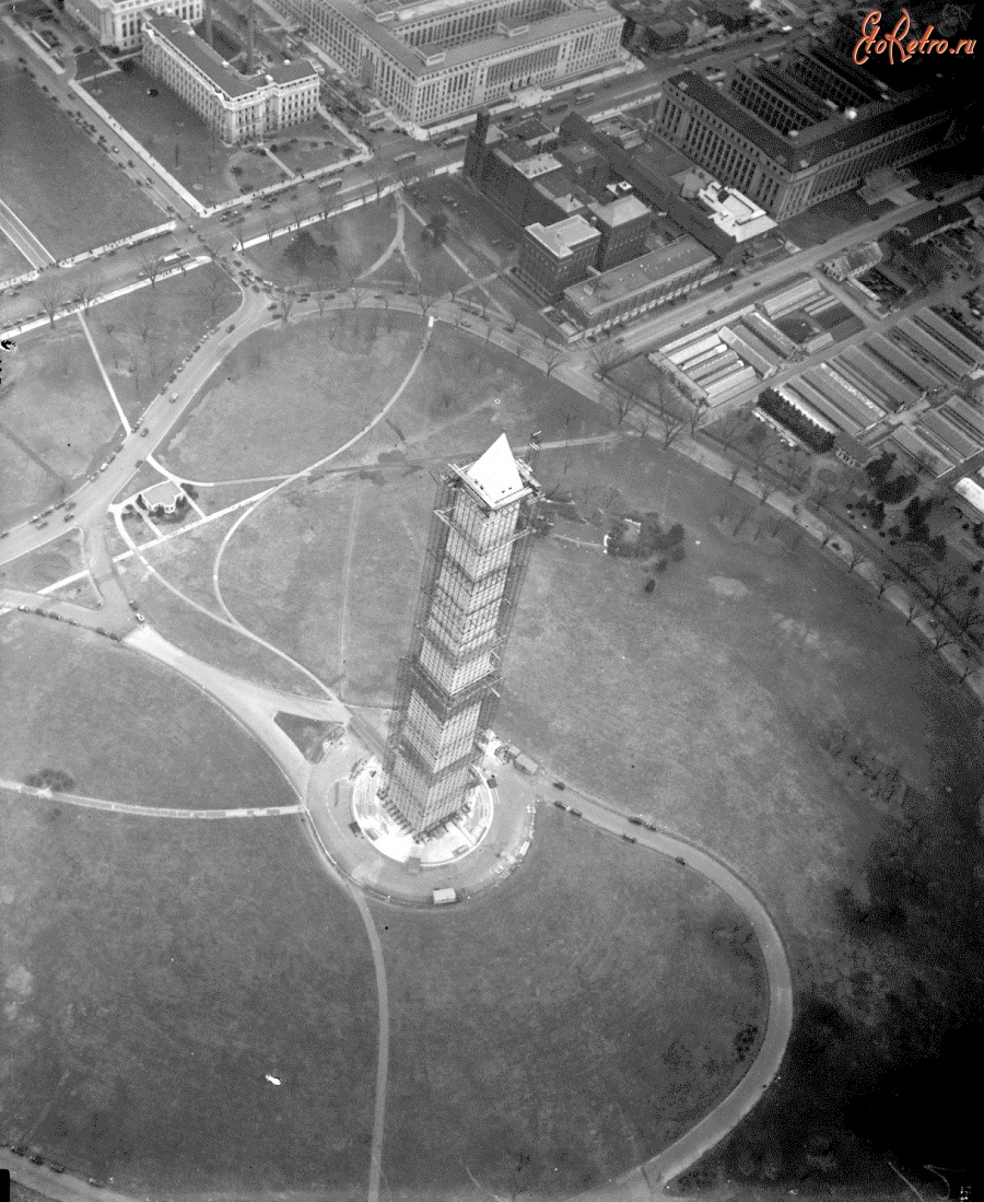 Вашингтон - Aerial view, Washington Monument with scaffolding, Washington, D.C. США , Вашингтон (округ Колумбия)
