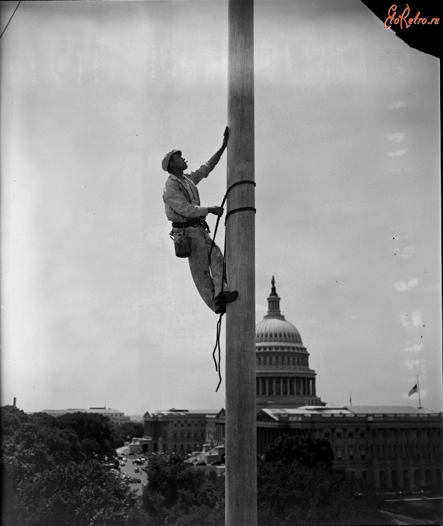 Вашингтон - Tarzan paints the Senate flagpole. Washington, D.C. США , Вашингтон (округ Колумбия)