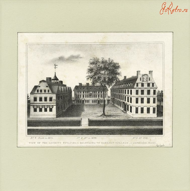 Штат Массачусетс - Кембридж. Вид Гарвардского колледжа, 1780