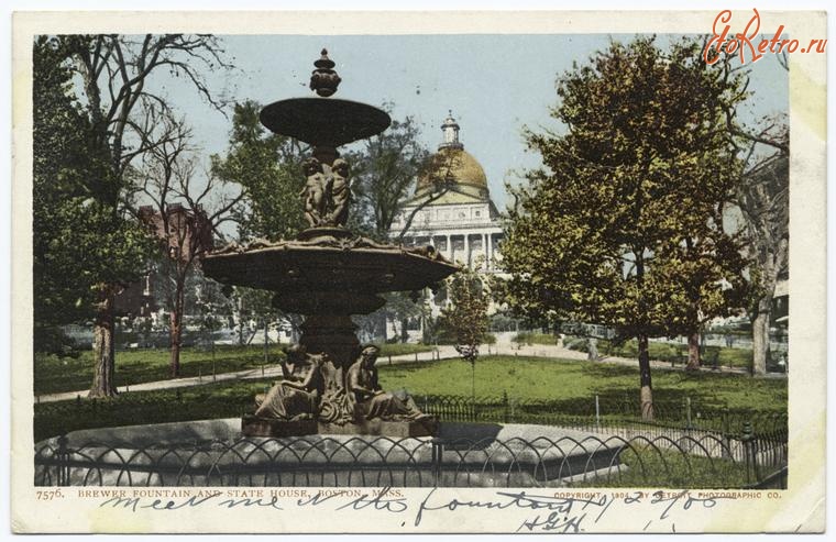 Бостон - Бостон. Стэйт Хаус и фонтан Брюэр, 1904
