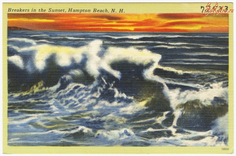 Штат Нью-Гэмпшир - Бурное море на закате, Хэмптон Бич, Нью-Гемпшир