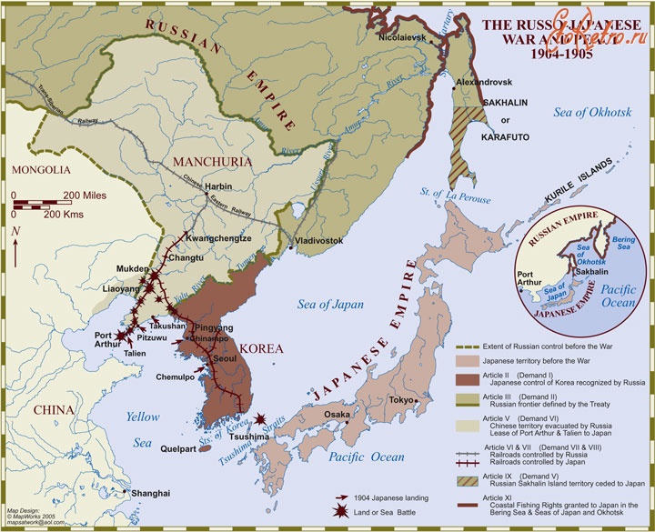 Карты стран, городов - Карта русско-японской войны и мира. 1904-1905