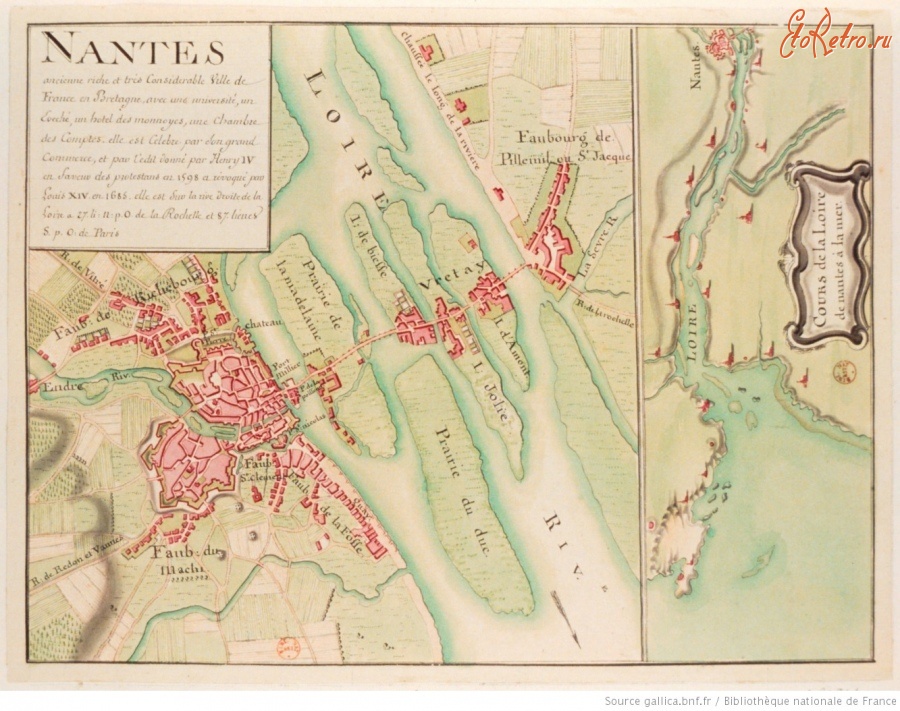 Карты стран, городов - Нант. Карта долины Луары, 1700-1799