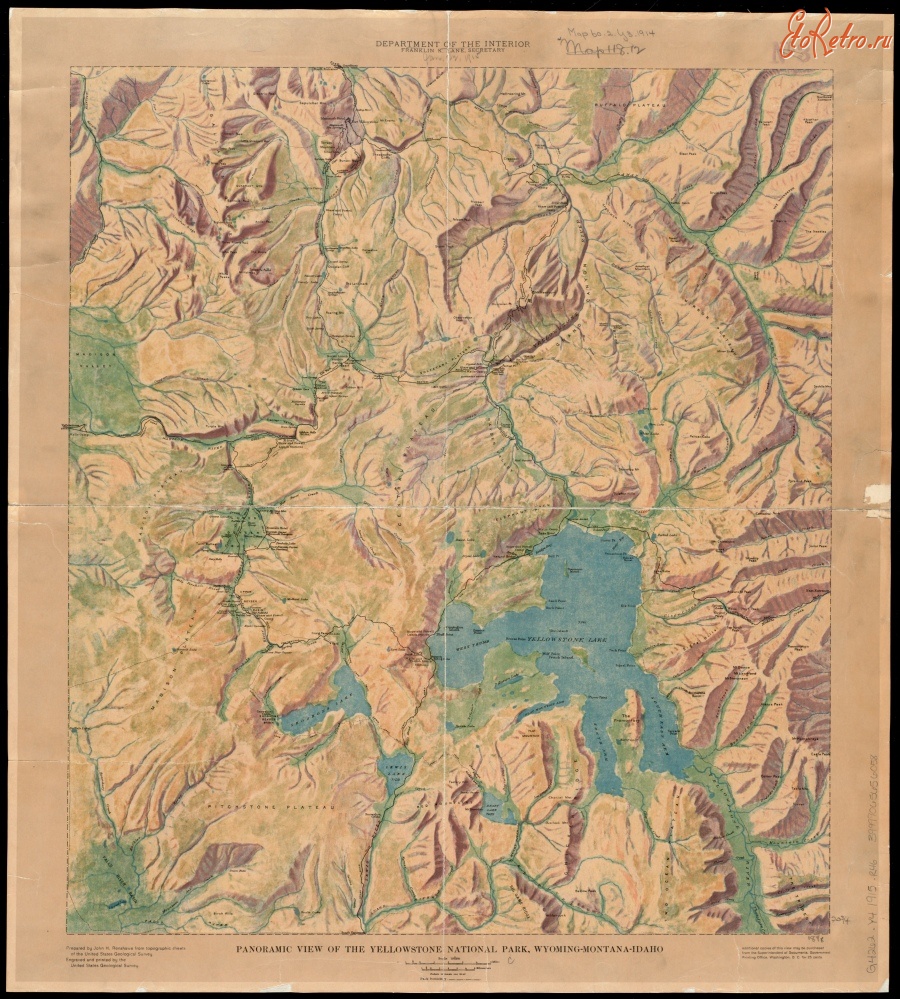 Карты стран, городов - Карта панорамного вида Йеллоустонского Национального Парка