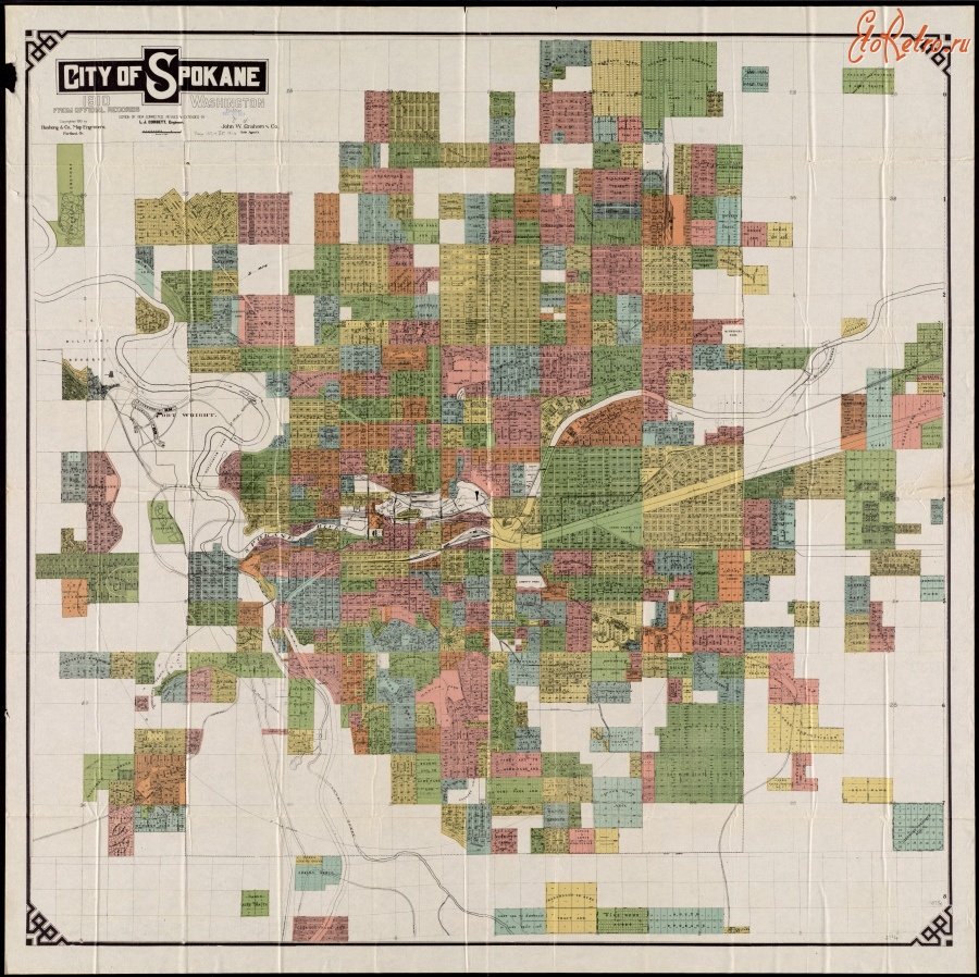 Карты стран, городов - Карта города Спокан в штате Вашингтон, 1910
