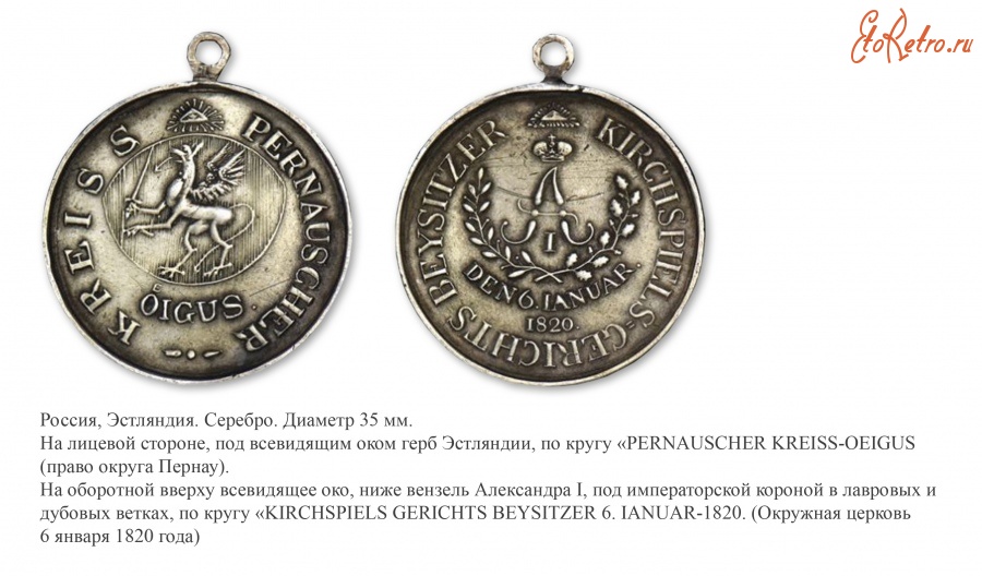 Медали, ордена, значки - Жетоны делегатов Эстляндии от округов (1820 год)