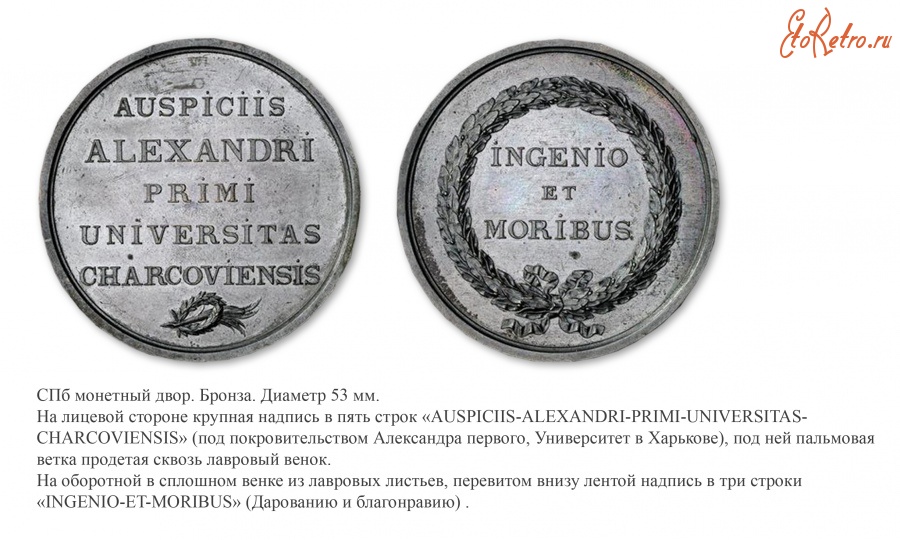 Медали, ордена, значки - Медаль «За успехи в науках студентам Харьковского Императорского университета»
