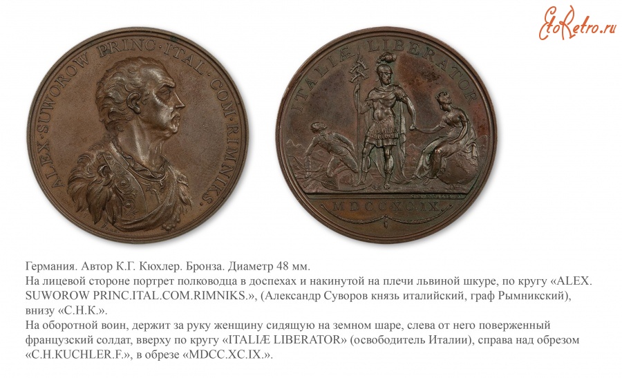 Медали, ордена, значки - Настольная медаль «В честь графа А.В.Суворова, освободителя Италии» (1799 год)