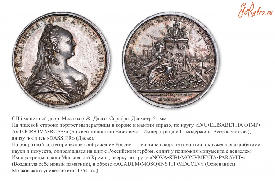 Медали, ордена, значки - Настольная медаль «В память основания Московского университета» (1754 год)