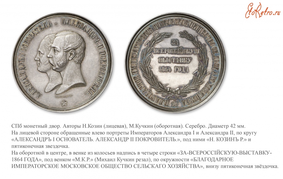 Медали, ордена, значки - Премиальная медаль Всероссийской выставки 1864 года