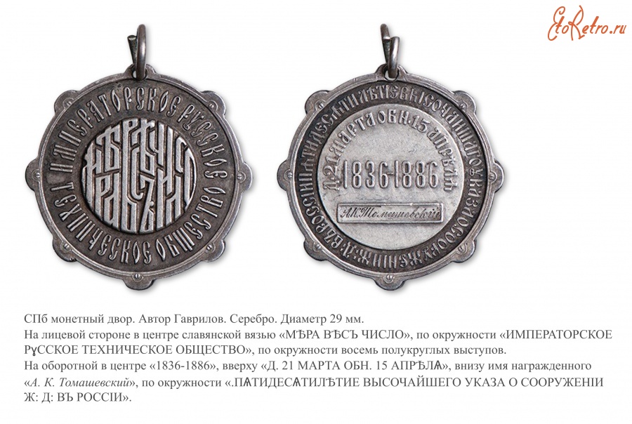 Медали, ордена, значки - Медаль (жетон) «В память 50- летия годовщины высочайшего указа о построении в России железной дороги»