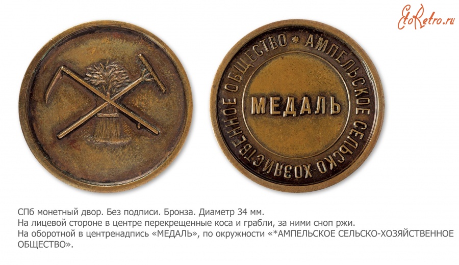 Медали, ордена, значки - Медаль Ампельского сельскохозяйственного общества