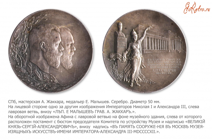 Медали, ордена, значки - Медаль в память сооружения Музея изящных искусств в Москве
