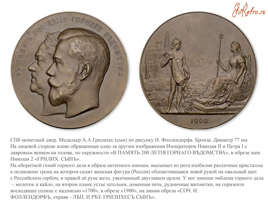 Медали, ордена, значки - Медаль в память 200-летия Горного ведомства
