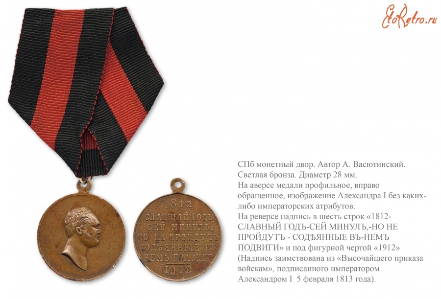 Медали, ордена, значки - Медаль «В память 100-летия Отечественной войны 1812 года»