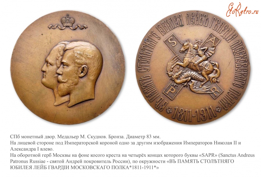 Медали, ордена, значки - Медаль в память 100-летнего юбилея Лейб-гвардии Московского полка