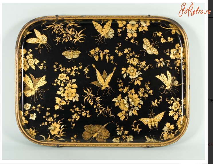 Предметы быта - Лакированный поднос с золотыми бабочками
