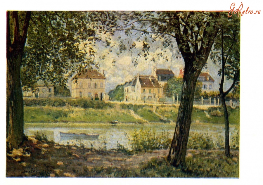 Картины - Альфред Сислей. Городок Вильнёв - ла - Гаренн на Сене.