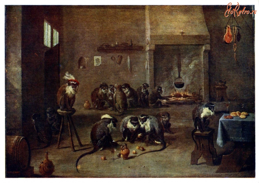 Картины - Д. Тенирс (1610 - 1690). Обезьяны на кухне.