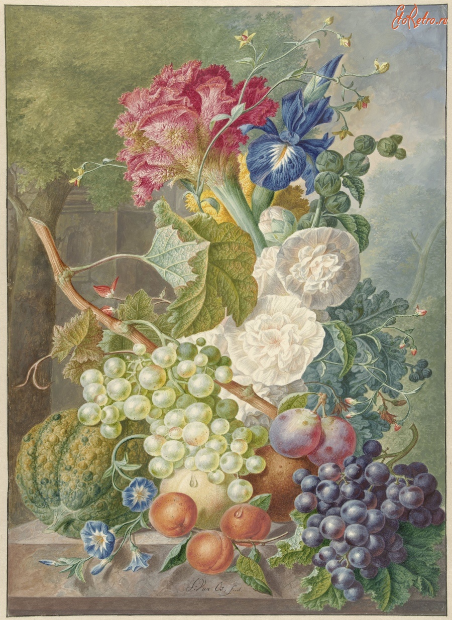 Картины - Натюрморт с цветами и фруктами