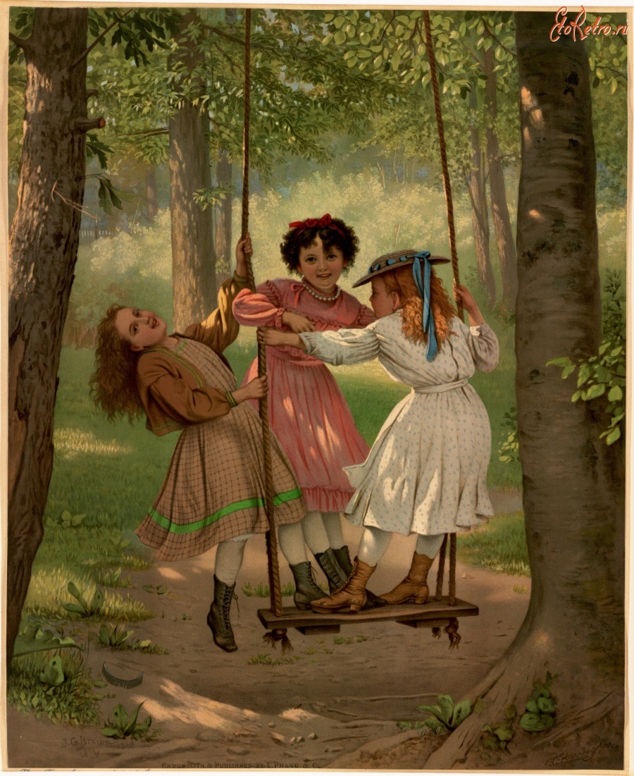 Картины - Три девочки на качелях
