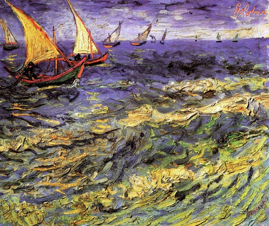 Картины - Вид моря в Сен-Мари-де-ля-Мер. 1888. Фрагмент