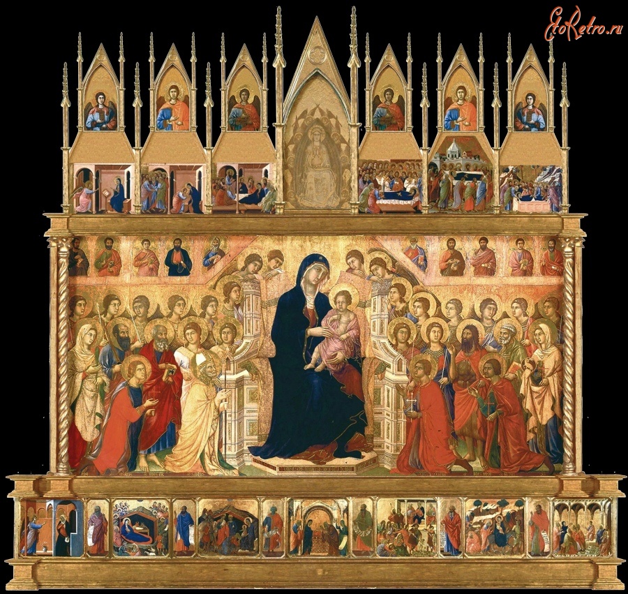 Картины - Мадонна с ангелами и святыми (Маэста).  Страсти Христовы (на обороте). 1308- 1311