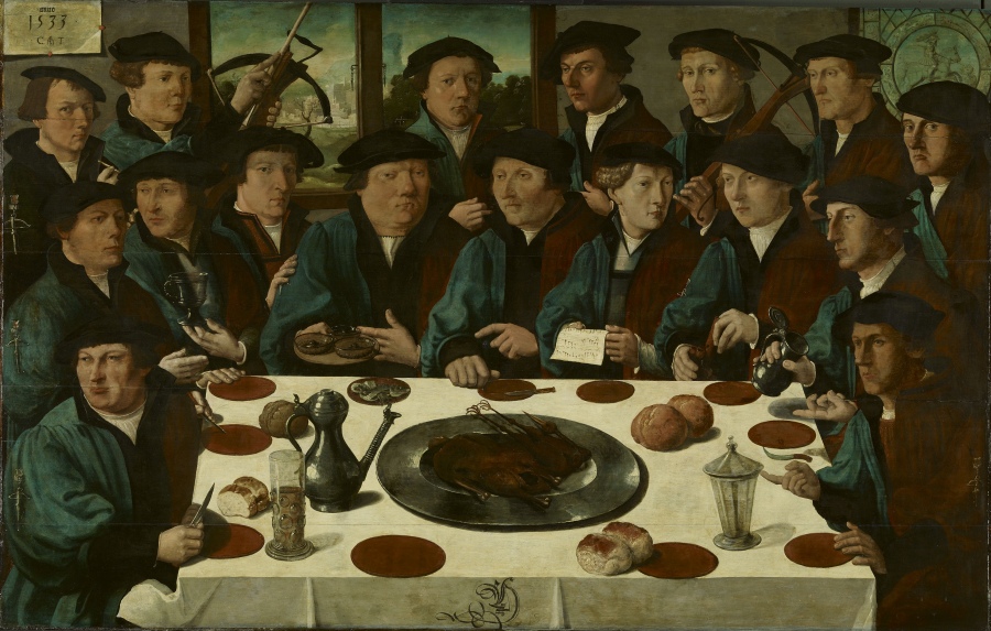 Картины - Корнелис Тениссен. Банкет семнадцати членов стрелковой гильдии. 1533