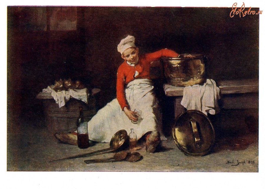 Картины - Ж. К. Байль (1862 - 1921). Поваренок на кухне.