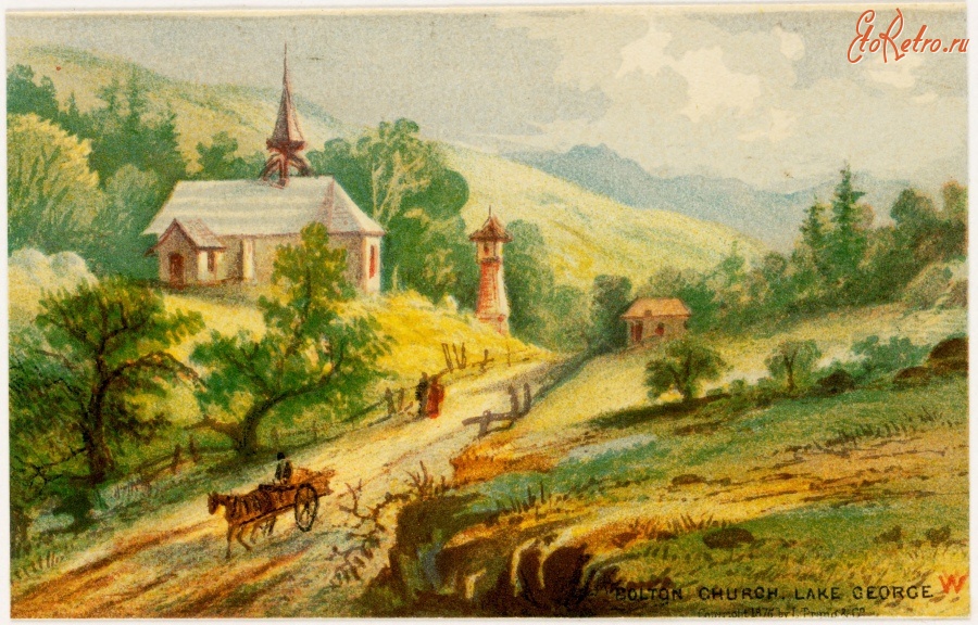 Картины - Сельский пейзаж и Болтонская церковь в Лейк-Джордже, Саратога