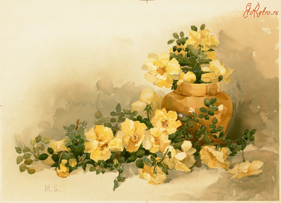 Картины - Жёлтые розы в тёмно-жёлтой вазе