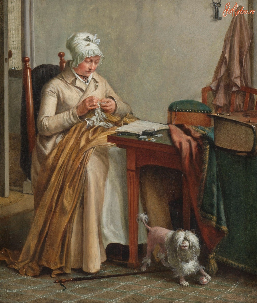Картины - Голландская женщина за рукоделием в интерьере