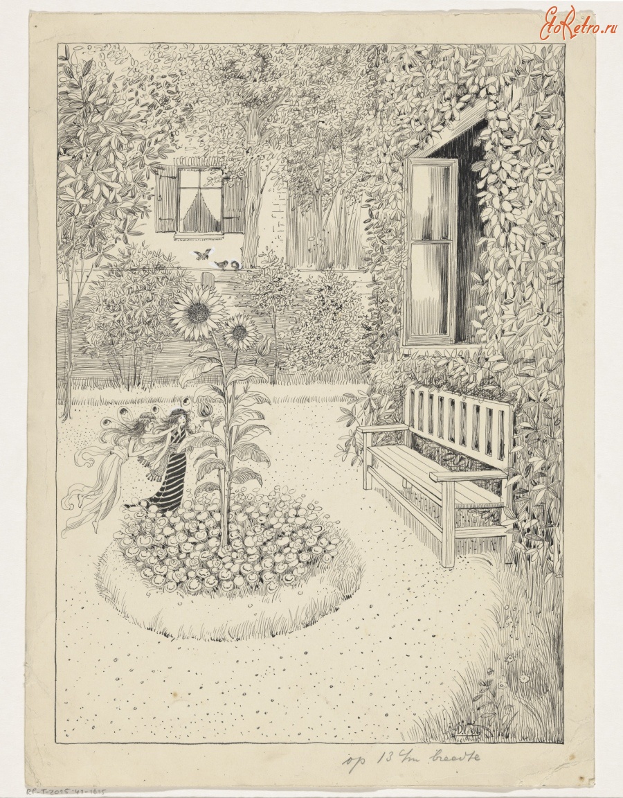 Картины - Две феи и подсолнух в саду