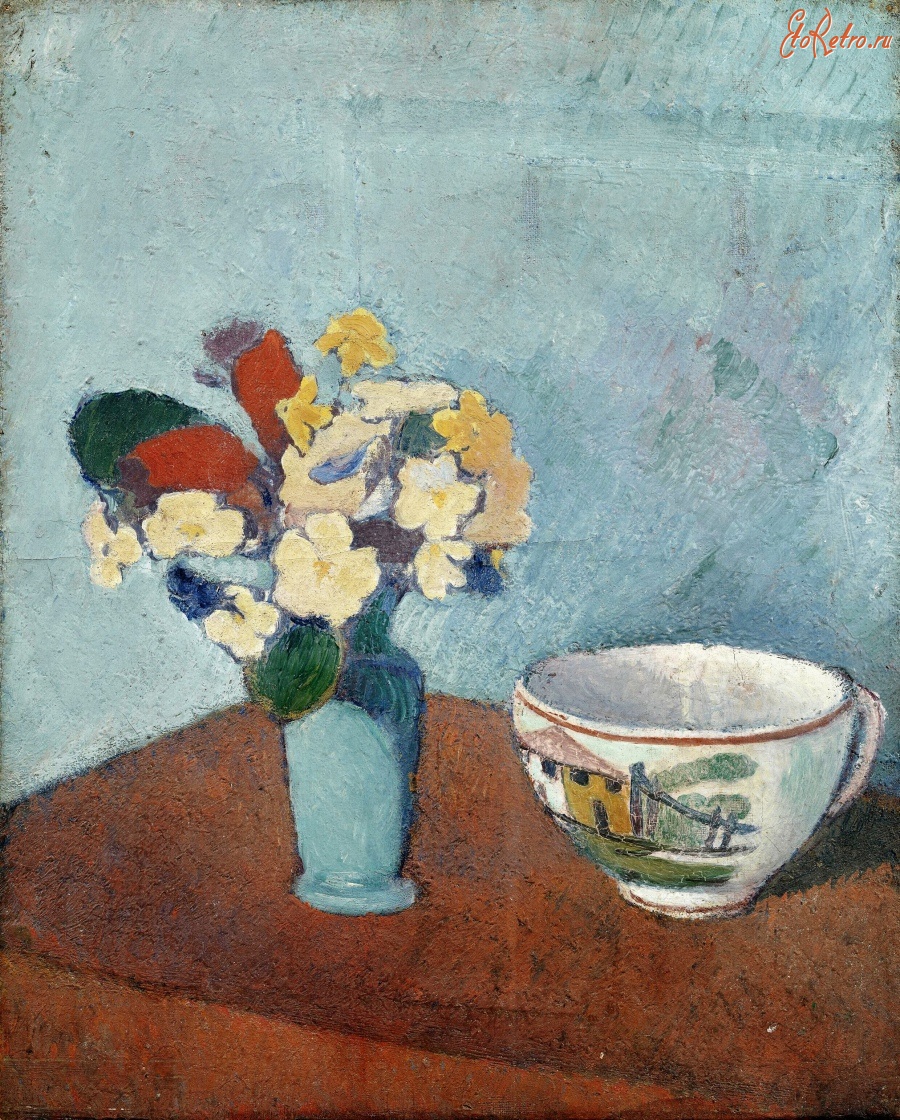 Картины - Эмиль Бернар. Голубая ваза с цветами и чайная чашка