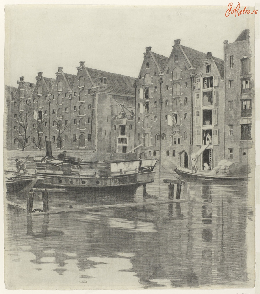 Картины - Виллем Витсен. Склады вдоль канала в Амстердаме