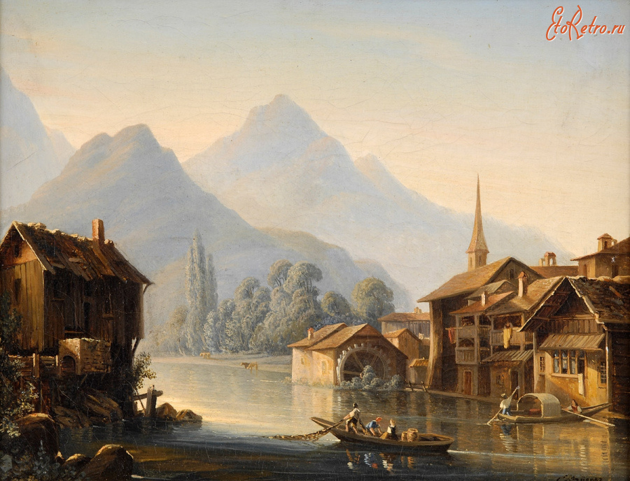 Картины - Келестин Брюгнер, Альпийский речной пейзаж